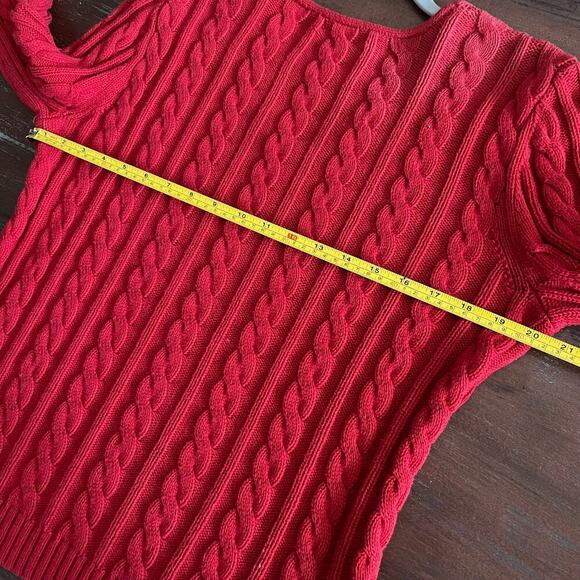 Ralph Lauren Women's V-Neck Cable Knit Red Orange Sweater 100% Cotton Size Large - Picture 4 of 6